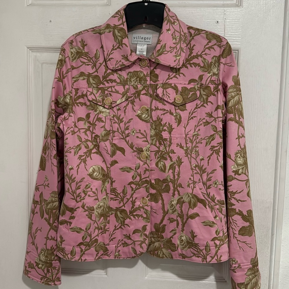 Liz Claiborne Villager women's small stretch button-front canvas Pink jacket M